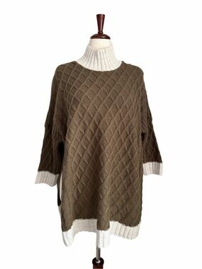 Mersea Cable Knit Sweater OS Brown Cream Colorblock Cozy Oversized